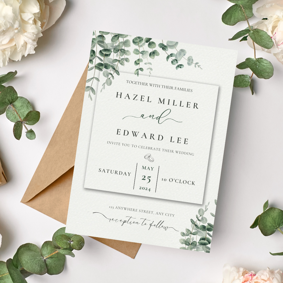 Wedding Invitation | White & Green Floral
